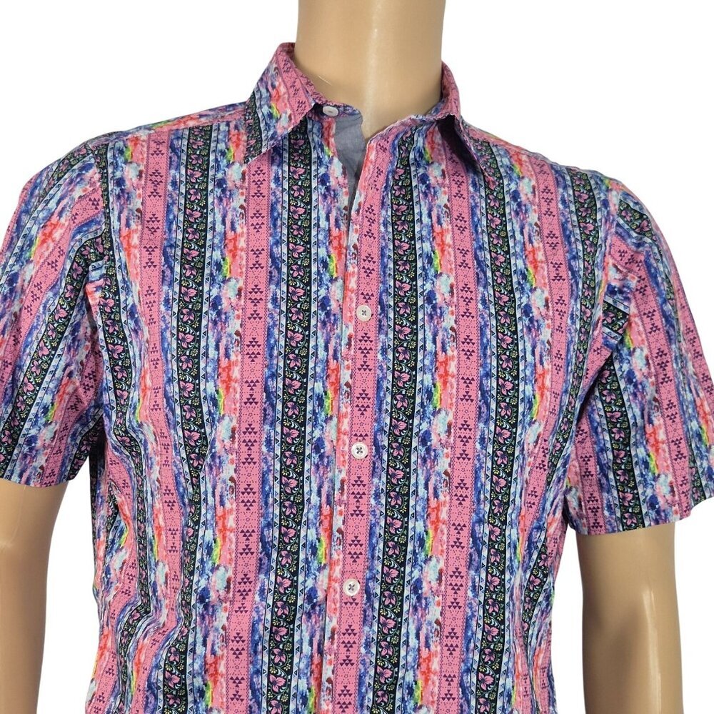 CREMIEUX PREMIUM DENIM Men's Shirt Size L Stretch Pink Blue Short Sleeve (54)